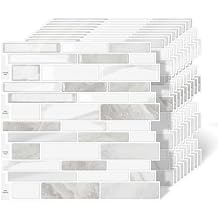 10-Sheet Peel and Stick Kitchen Backsplash Tiles, 3D Waterproof Self Adhesive Wall Tile Stick on Backsplash for Kitchen and Bathroom(Beige White,12"12")