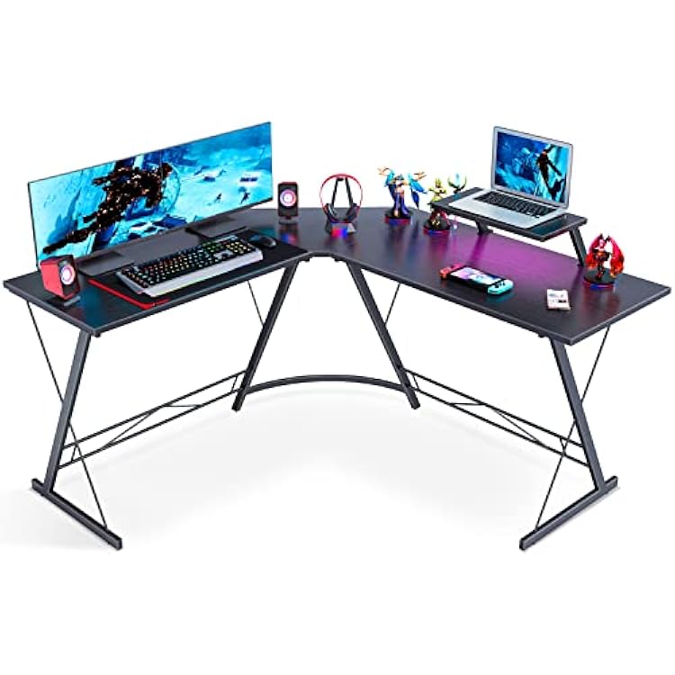 Coleshome Computer Desk L Shaped Gaming Desk, Computer Corner Desk with 2 Monitor Stands, Home Office Desk with Hook and Cup Holder, Space Saving, Easy Assembly
