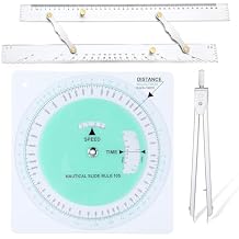 Dunzoom 3 Pcs Marine Navigation Kit, Basic Navigation Set Include 18" Marine Parallel Ruler with Clear Scales, 8" Diameter Nautical Plotter Protractor, 6" Fixed Point Divider for Boat Accessories