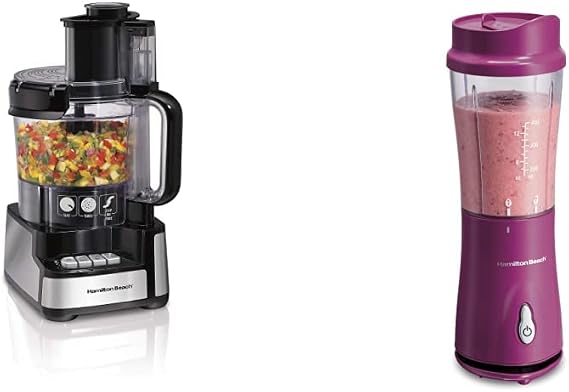 Hamilton Beach Stack & Snap Food Processor and Vegetable Chopper (70725A) and Portable Blender for Shakes and Smoothies (51131)