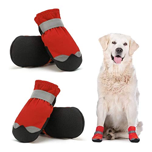 Waterproof Dog Shoes for Large Medium Dogs - Winter Snow Dog Booties Paw Protection with Adjustable Straps Rugged Anti-Slip Sole - Hiking Outdoors Pet Boots Paw Protectors Comfortable
