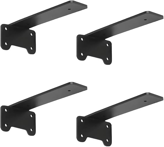Floating Shelf Bracket, 10-Inch Hidden Shelves Hardware, Cast Iron L Brackets, Rustic Industrial Black Metal Wall Shelving Supports (4, 10 inch)
