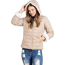 Love Tree Women's Juniors Reversible Teddy Bear Puffer Jacket (L, Khaki), Khaki Hooded, Large