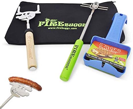 Firebuggz Telescopic Extendable Smores Sticks Includes Flipp Stikk, Rotating Animal Roaster, Smore Builder Bundle with Bag - Smore Sticks for Grilling Camping Fire Pit Enjoyment
