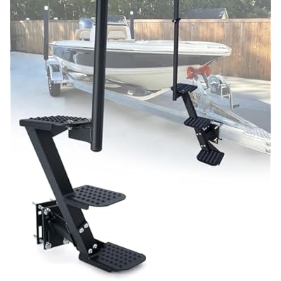 Boat Trailer Steps, Heavy Duty Trailer Tongue Steps with Handle, Universal Fit for 3 x 3, 4 x 4 & 3 x 5 3 Step, Textured Tread