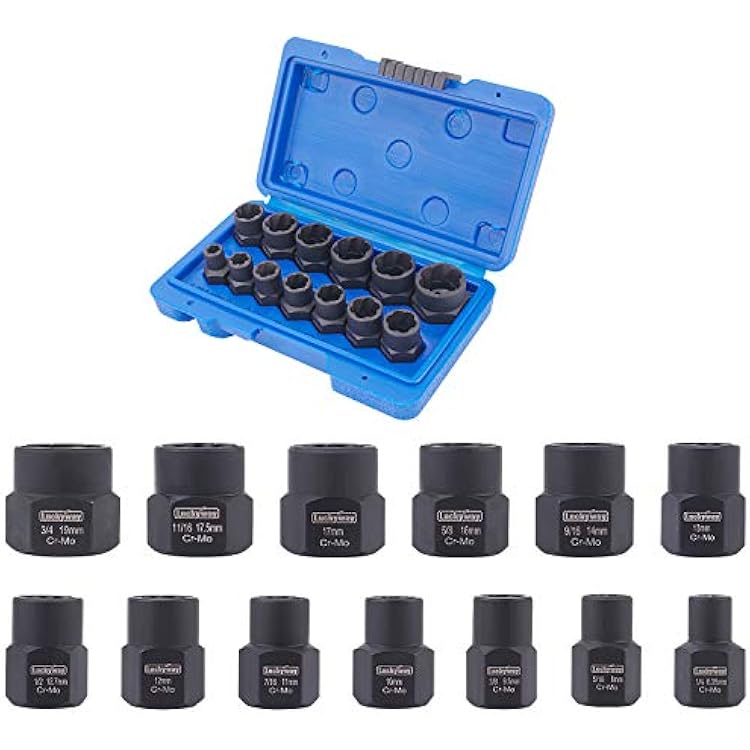 Luckyway 13-Piece Impact Bolt & Nut Remover Set, Nut Extractor Socket, Bolt Remover Tool Set