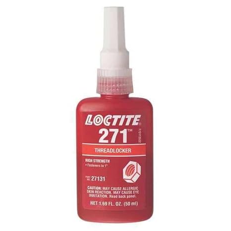 Loctite Threadlocker, LOCTITE 271, Red, High Strength, Liquid, 50 mL Bottle 135381-1 Each