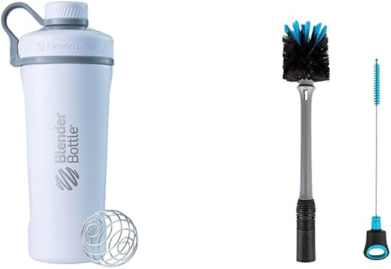 BlenderBottle Radian Shaker Cup Insulated Stainless Steel Water Bottle with Wire Whisk (26-Ounce) and BlenderBottle 2-in-1 Shaker Bottle and Straw Cleaning Brush