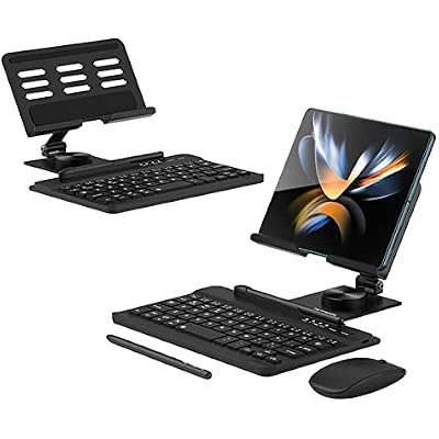 Desktop Stand & Bluetooth Keyboard Combo for Galaxy Z Fold 7654 & Z Trifold, 4-in-1 Includes Mouse Pen, Slot, Adjustable Foldable Tablet Stand, Fits 4.7-13 Tablets Cellphone, Black