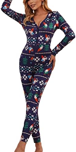 Women's Valentines Jumpsuit One Piece Pajamas V Neck Long Sleeve Jumpsuit Bodycon Bodysuit Romper Sleepwear