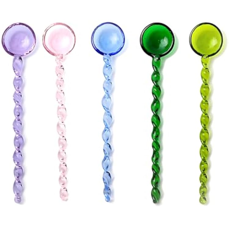 5 Pieces Glass Stirring Spoons Clear Crystal Coffee Cocktail Mixing Spoons with Spiral Handle Salt Sugar Ice Cream Yogurt Jam Dessert Scoop Swizzle Stick for Bar Cafe Party 5 Color