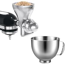 All Metal Grain Mill Attachment & 5 Quart Stainless Steel Mixing Bowl