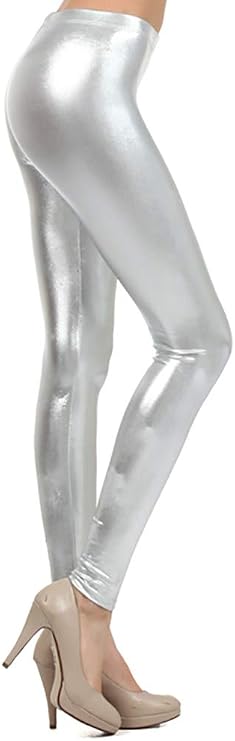NEON NATION LLC Shiny Metallic Full Length Leggings Tights Costume Pants
