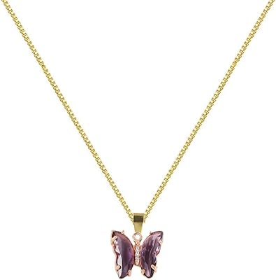Butterfly Necklace for Women 12 Month Birthstone Necklace Faux Diamond Gemstone Crystal Zirconia Necklace Birthday Gift Box Chain Jewelry