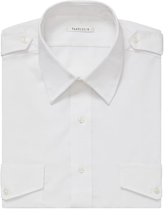 Van Heusen Mens Dress Shirts Short Sleeve Aviator Shirt Solid Spread Collar