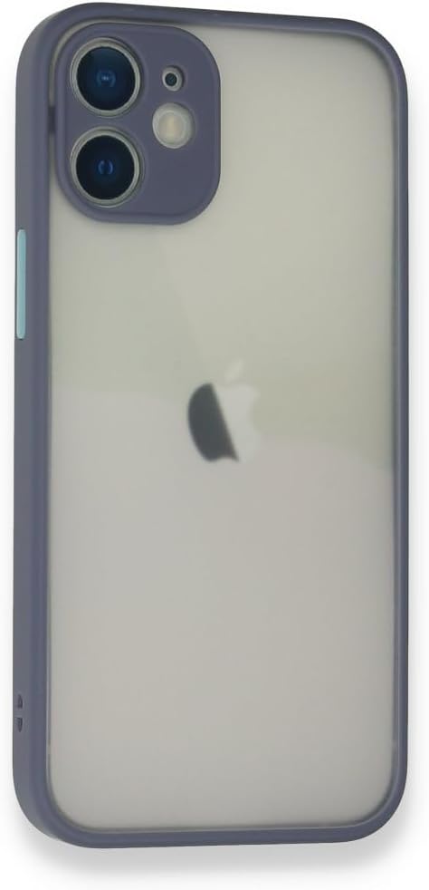 GGM GİYİM & AKSESUAR iPhone 12 ile Uyumlu Arka Kısmı Mat Şeffaf Yapıya Sahip Kenarları Silikon Tpu Malzemeden Üretilmiş Renkli Tuşlara Sahip Kamera Korumalı Transparan Kılıf (Gri)