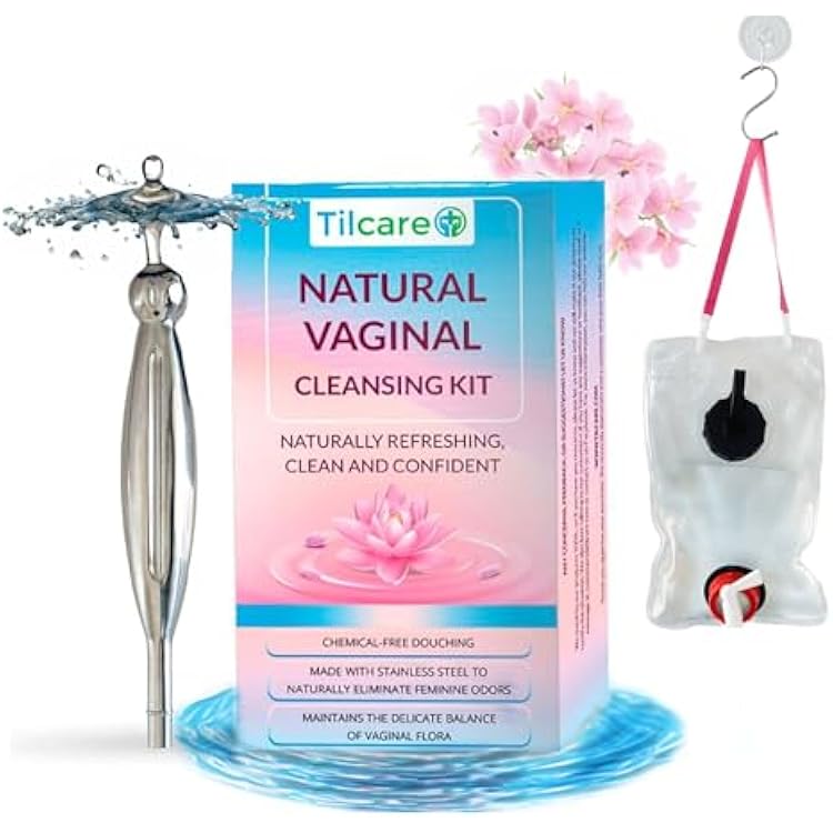 Natural Douche for Women - Stainless Steel Vaginal Cleaning System with Reusable Douche Bag