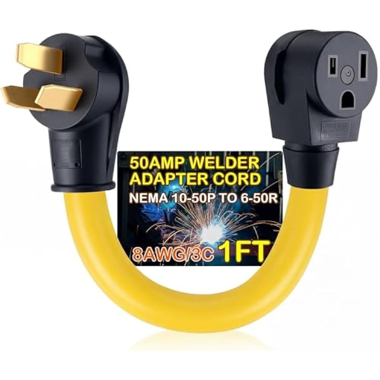 Kanayu 10-50P to 6-50R 50amp Welder Adapter Cord Compatible with NEMA, 3 Prong Range Stove Oven to Welder Plasma Cutter Adapter with Ergonomic Handle Heavy Duty STW 8 AWG3C, 1ft, ETL Listed