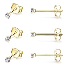 EPIRORA Sterling Silver Stud Earrings for Women- 3 Pairs of 2mm Tiny Ball Stud Earrings Round CZ Cubic Zirconia Earrings Pearl Earrings Set Cartilage Small Tragus Earrings Nose Lip Rings