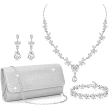RIOSO 4Pcs Jewelry Set for Women Evening Rhinestone Sparkly Clutch Purse Bag Necklace Earrings Bracelet Formal Prom Costume Sets for Women Bride Wedding Jewelry