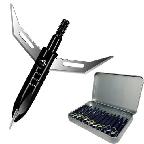 12pcs Hunting Broadheads 100 Grain Archery Broadheads 420 Stainless Steel Higher Hardness 2-Blades  1 pc Broadhead Case for Arrowheads