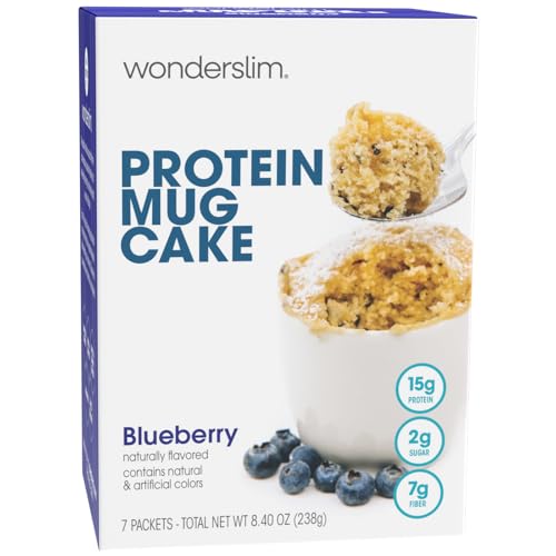 WonderSlim Protein Mug Cake, Blueberry, 7g Fiber, Low Sugar, Gluten Free, Keto Friendly & Low Carb 7ct