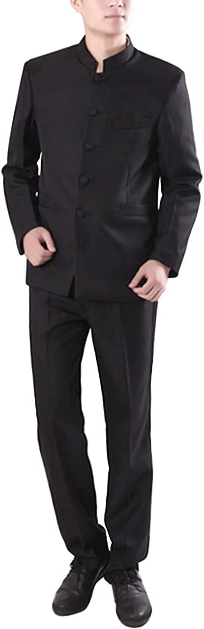 Chinese Tunic Suits Mandarin Collar Formal Black Suit Slim Fit Front Button Japanese School Uniform Groom Dress
