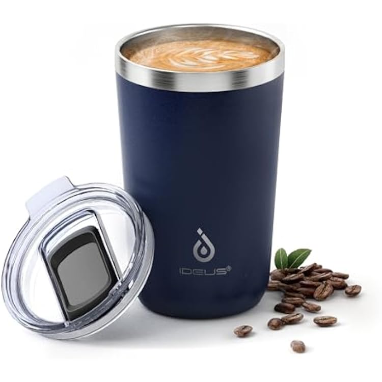 Ideus 20 oz Tumbler, Travel Coffee Mug with Splash Proof Sliding Lid, Double Wall Stainless Steel Vacuum Insulated Coffee Mug for Home and Office, Keep Beverages Hot or Cold, Navy blue