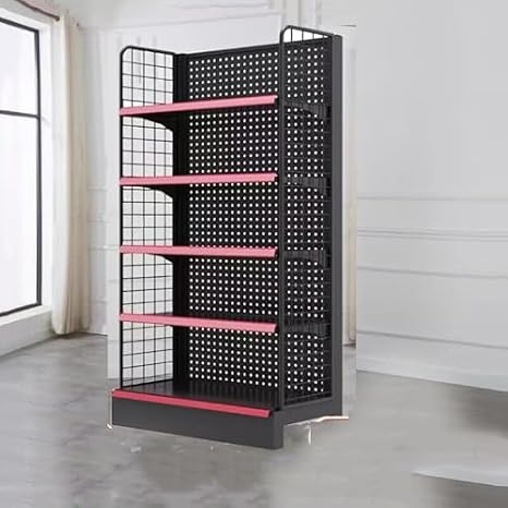 Retail Display Storage Rack,Convenience Combination Shelves - Retail Gondola Shelving Wall Display Rack - with Grid Supermarket Shelves, for Retail/Convenience Grocery/Supermarket Shelves(Bl