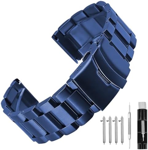 Quick Release Brushed Metal Watch Band for Men Women Stainless Steel Watch Bracelet Straps 18mm 20mm 21mm 22mm 24mm 26mm Watch Bands with Double FlipLock Buckle Black or Silver Blue Gold Grey