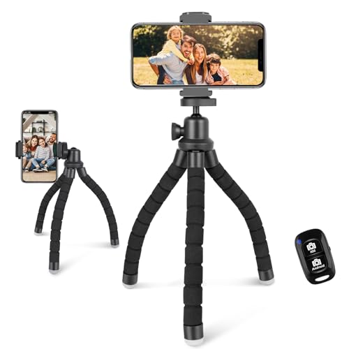 Aureday Cell Phone Tripod Stand, Flexible Travel Tripod with Remote and Mount,Small Cellphone Tripod for iPhone&Android Phones,Cameras,Gopro,WebcamSponge