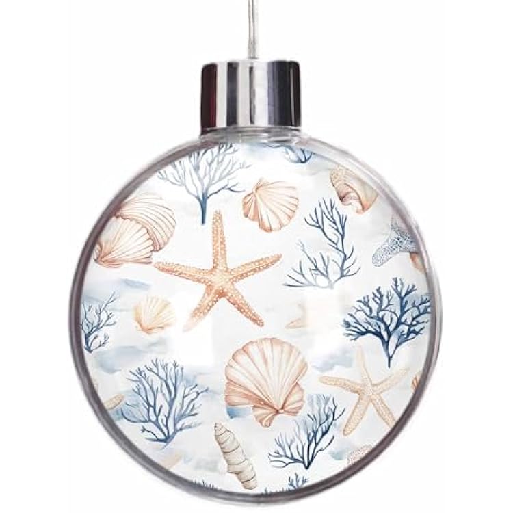 Christmas Balls Ornament for Xmas Tree Hanging, Coastal Starfish Clear Ornaments for Crafts Fillable, Blue Ocean Coral Shell Conch Modern 3.5 Ball Christmas Tree Wedding Party Decorations