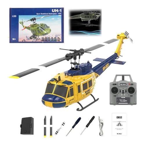 C032 UH-1 Huey RC Helicopter for Adults, 148 Scale 2.4G 6CH, Flybarless Remote Control Helicopter, 6-Axis Gyro Aircraft Model, 3D Stunt Flight & High-Precision RC Airplane Yellow