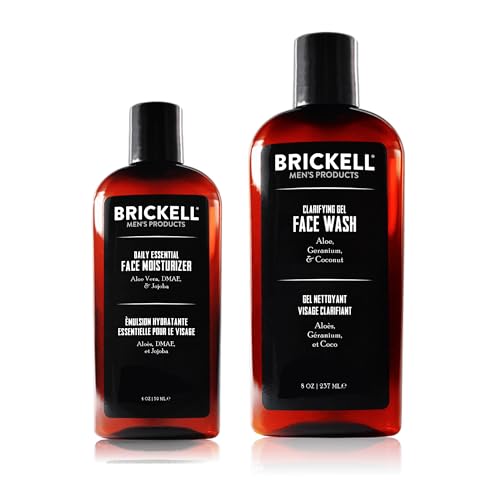 Brickell Mens Daily Essential Face Care Routine I, Gel Facial Cleanser Wash and Face Moisturizer Lotion, Mens Skincare Gift Set Natural and Organic, Scented