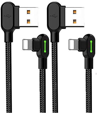 mcdodo USB 90 Degree Right Angle Elbow Design Game LEDCable Nylon Braided Sync ChargeDouble Size USB Data 6FT/1.8M Cable Compatible with iPhone 14/13/12/11 Pro Max (Black 6FT (iPhone))