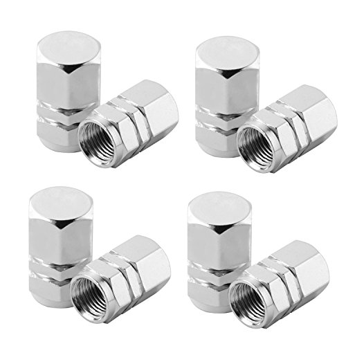 EBOOT 8 Pieces Tire Stem Valve Caps Wheel Valve Covers Car Dustproof Tire Cap, Hexagon Shape Silver