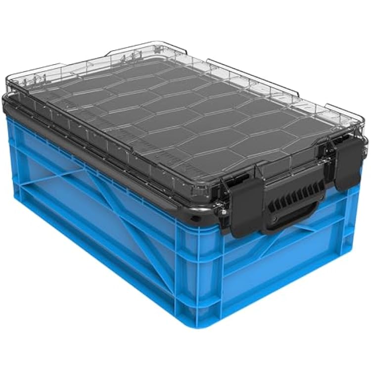SIDIO Weather Resistant Storage Bins and Camping Storage Box - Half-Size Stackable Plastic Bin with Dividers for Camping, Garage Organization, Home Storage - Heavy Duty Organizer Box SidioBlue