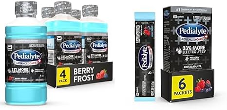 Pedialyte AdvancedCare Plus Berry Frost Bundle - 4 Pack 1L Electrolyte Drinks with 33% More Electrolytes & 6 Powder Packets with PreActiv Prebiotics