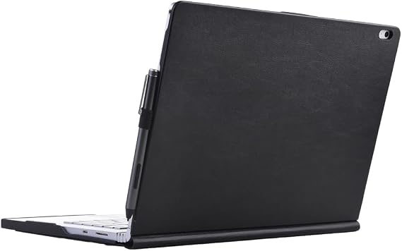 Surface Book 3/2 13.5" (i7 CPU) Versatile Detachable 2-in-1 Magnetic Foldable Adjustable Stand Synthetic Leather Folio Flip Case - Black
