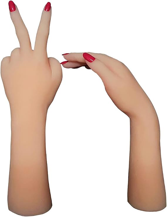 ZHY 1 Pair Silicone Lifesize Female Mannequin Hand Display Jewerly Sandal Shoe Sock Display Art Sketch with Red Nail(Fingers can be Bent - Reusable) (Skin Color)