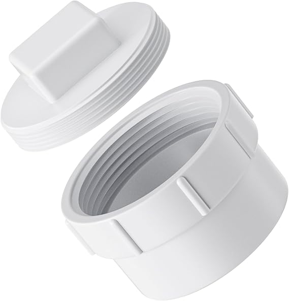 3" PVC Sewer Cleanout Adapter with Plug Pipe Fitting - Durable DWV Flush Cap for Drainage Systems