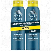 Oars + Alps SPF 70 Face & Body Broad Spectrum Sunscreen Spray | Fast-Absorbing, Lightweight, Non-Greasy, Hawaii Reef Act 104 Compliant, Water-Resistant, Octinoxate + Oxybenzone Free, 6 Oz, 2 Pack