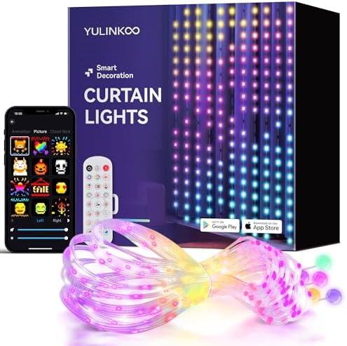 Smart LED Curtain Lights, 400 LEDs RGBIC Color Changing Wall Lights, 6.6x6.6ft Indoor Dynamic DIY Pattern LED String Lights, APP Remote Control, For Bedroom, Living Room, Window Decor, Party, Wedding