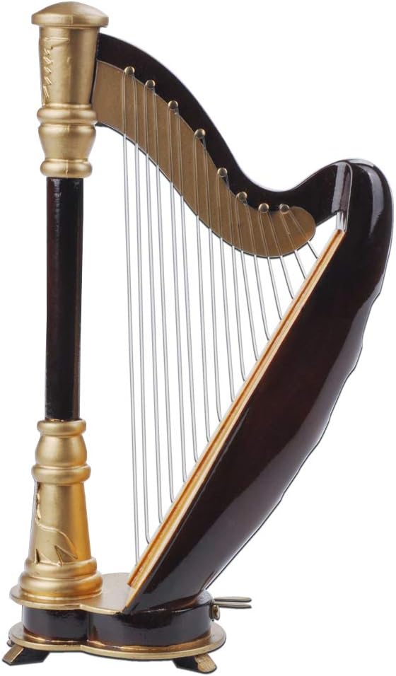 Mini Harp Model,14CM Hand-made Wooden Harp Musical Instrument Replica Home Office Table Decoration Ornament,Instrument Holiday Gift