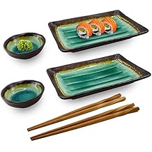 Happy Sales HSST-6CDTQDR, 6 PC Japanese Sushi Plate Dinnerware set, Caldera Turquoise