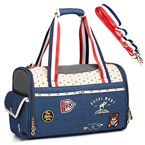 Fashion Dog Purse Carrier for Small Dogs with Shoulder Strap, Holds Up to 10lbs Woven Cloth Pet Carrier, Cat Carrier, Airline Approved Puppy Purse Carrier for Travel Blue, Small