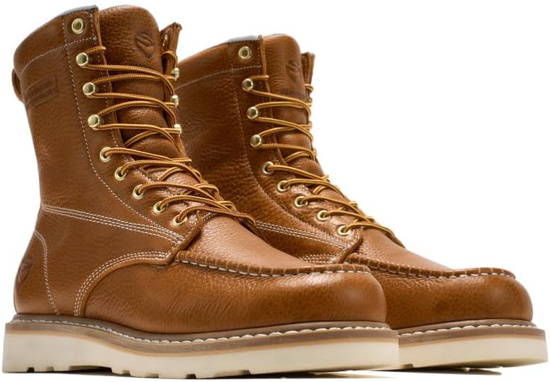 SUREWAY Mens 8 in Wedge Moc Soft/Steel Toe Work Boots for Men,Full-Grain Leather,Goodyear Welt,EH,Safety Industrial Construction Boots/Shoes for Mens