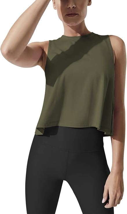 Mippo Crop Tops for Women Sleeveless Workout Tops Flowy Athletic Tank | High Neck, Relaxed Fit, Moisture Wicking, Stretchy, Daily Workout, for Athletic, Gym, Running