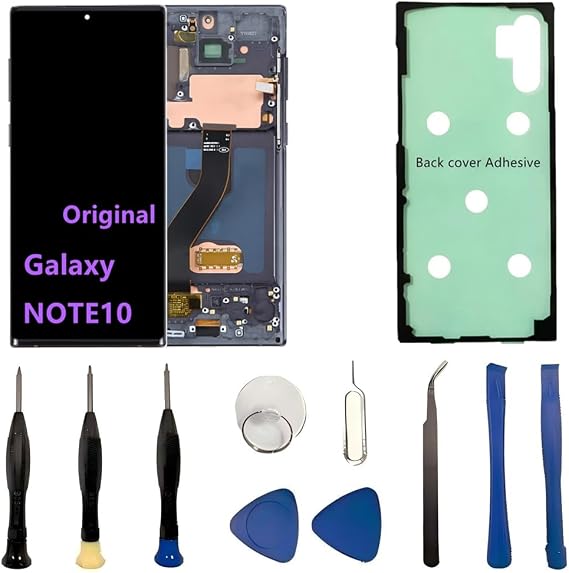 Original 6.3" AMOLED Display for Samsung Galaxy NOTE10 Screen Replacement OEM NOTE10 5G SM-N970U SM-N970U1 Display Touch Screen Digitizer Assembly (with Black Frame+Back Cover Adhesive+Tools)