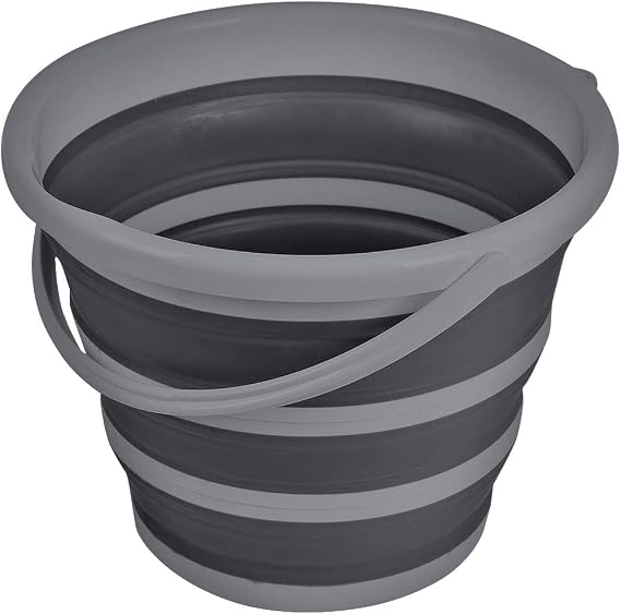 Brookstone Collapsible Bucket, Foldable Cleaning Bucket with Handle, Household Essentials Cleaning Basin and Dust Mop Bucket, Collapsible Wash Basin for Car Cleaning, [2.6 Gal. 10L] Round, Grey